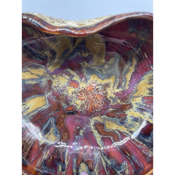 Artisan Gourd Impression Bowl Pottery Trinket Dish Signed ‘91 Heart Shaped - Picture 3 of 8